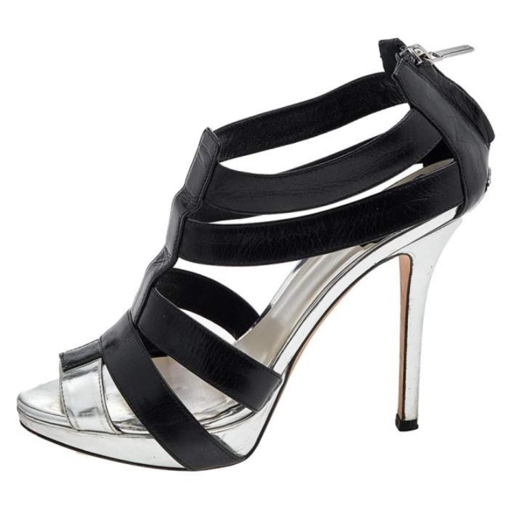 Dior Black and Silver Strappy High Heel Platform Sandals
